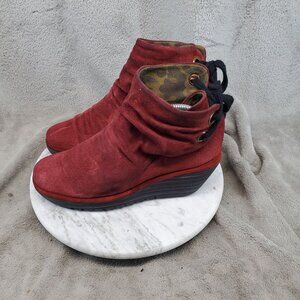 Fly London Shoes Womens Size EU 38 US 7.5-8 Red Suede Yama Wedge Ankle Boots
